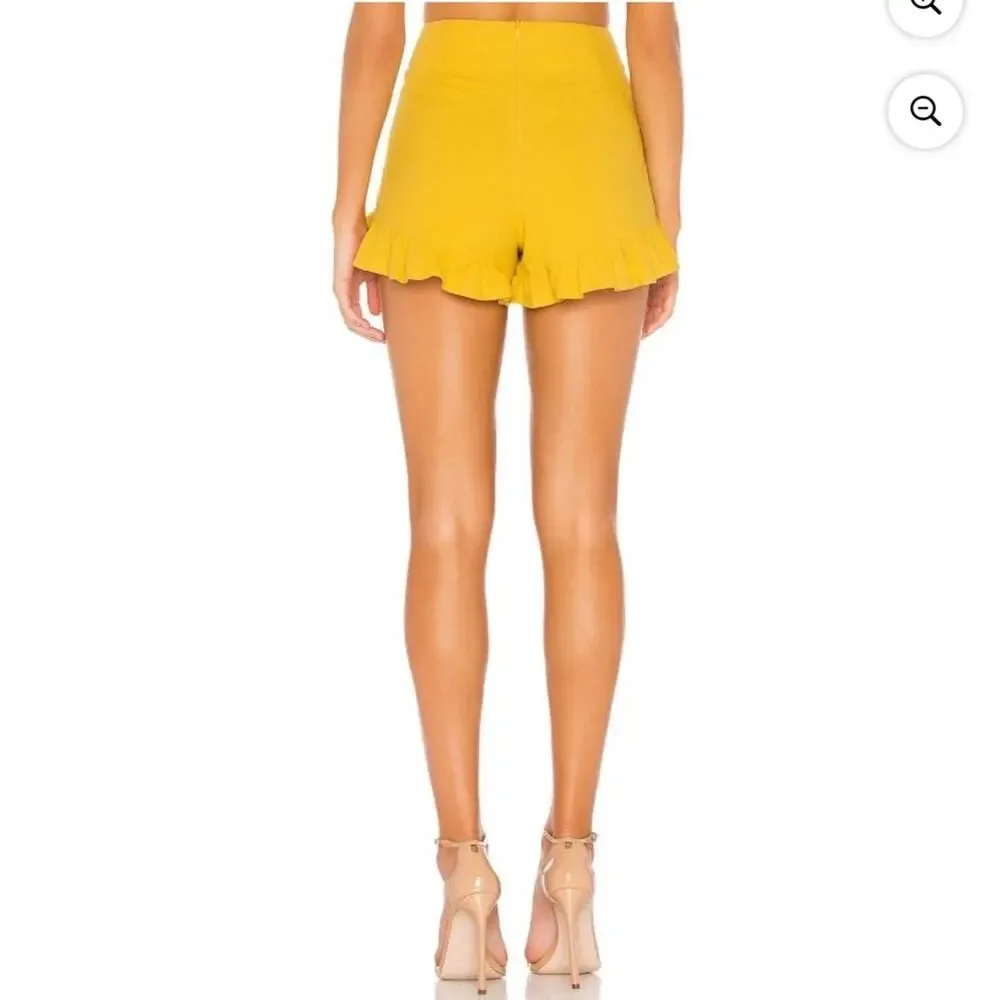 MinkPink Mustard Yellow Women's Camille Tie Front Frill Short Small